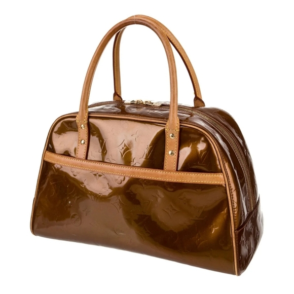 Louis Vuitton Vintage Brown Patent Vernis Satchel with Natural Trim - Picture 3 of 12